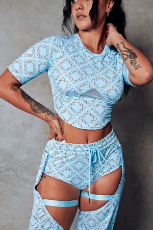 119 Statement Crop Tee - Blue with Print