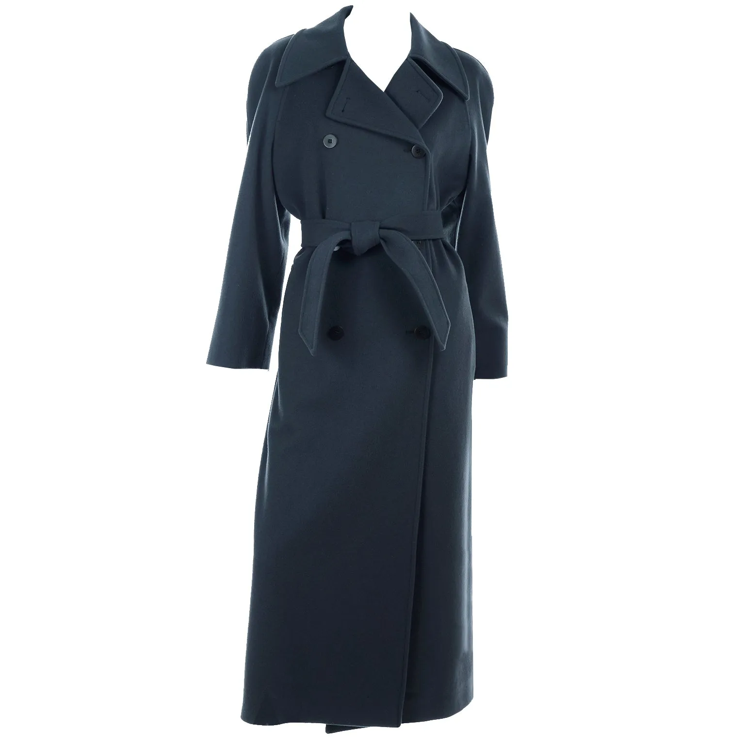 1990s Giorgio Armani Le Collezioni Deep Gray Green Double Breasted Wool Coat