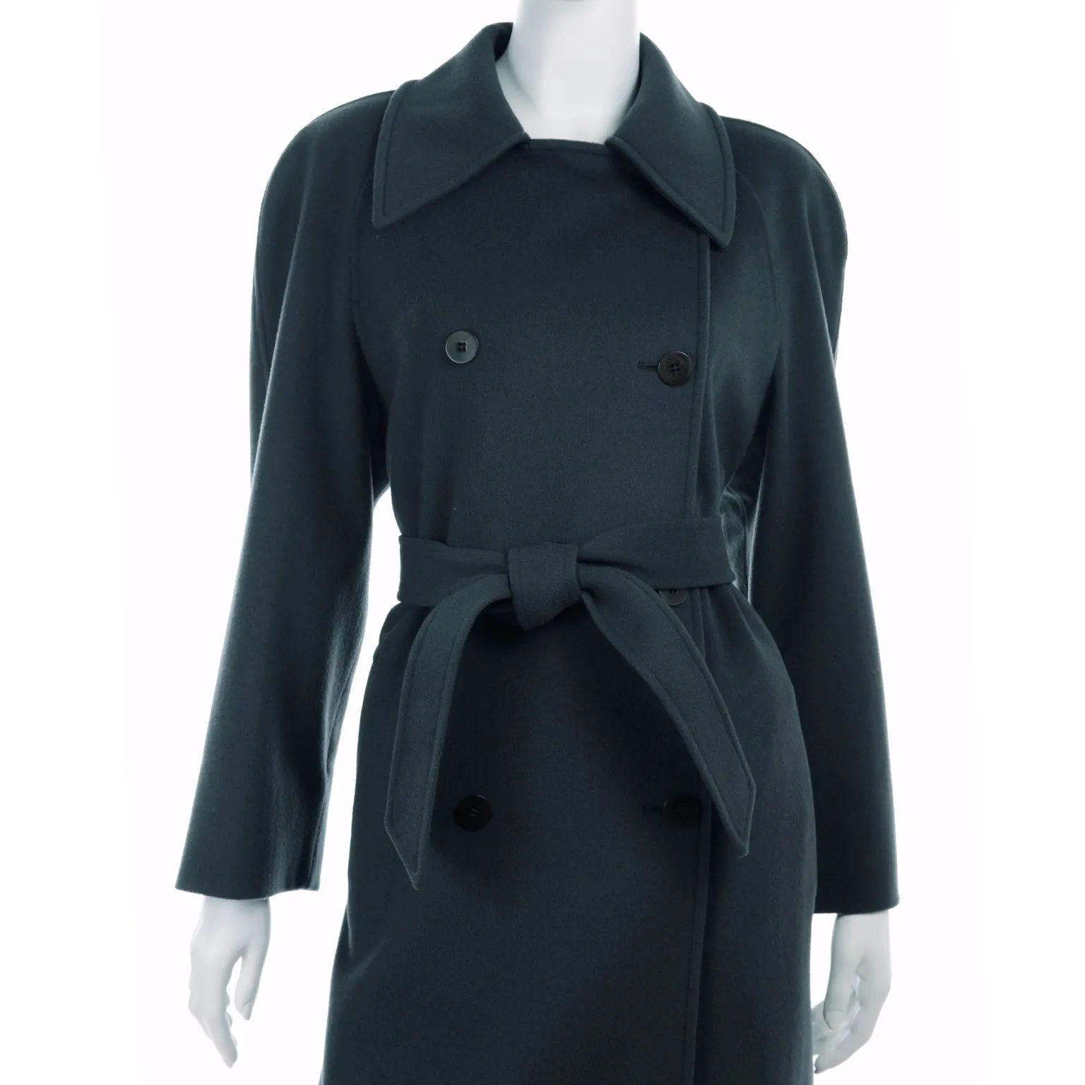 1990s Giorgio Armani Le Collezioni Deep Gray Green Double Breasted Wool Coat