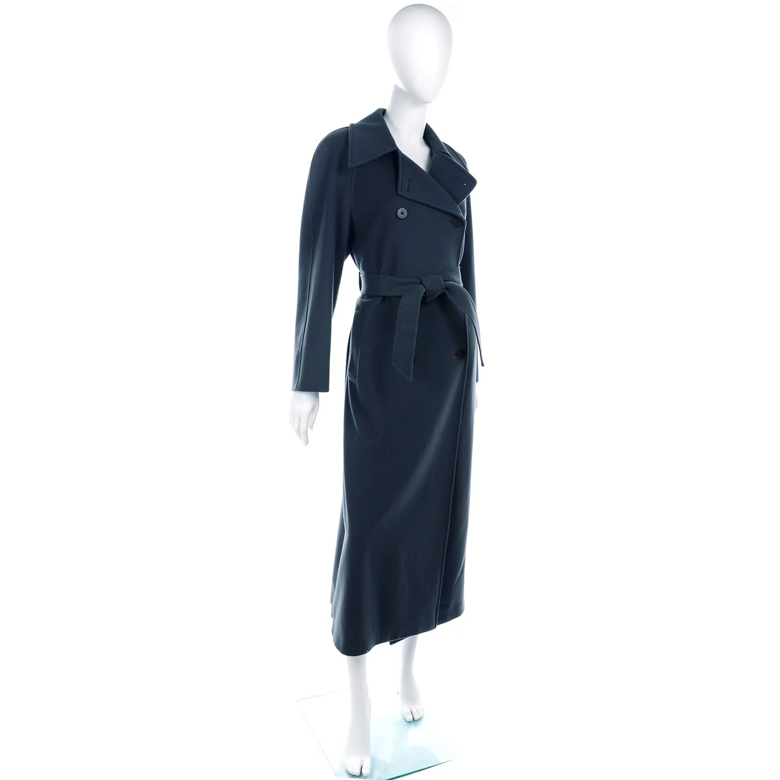 1990s Giorgio Armani Le Collezioni Deep Gray Green Double Breasted Wool Coat