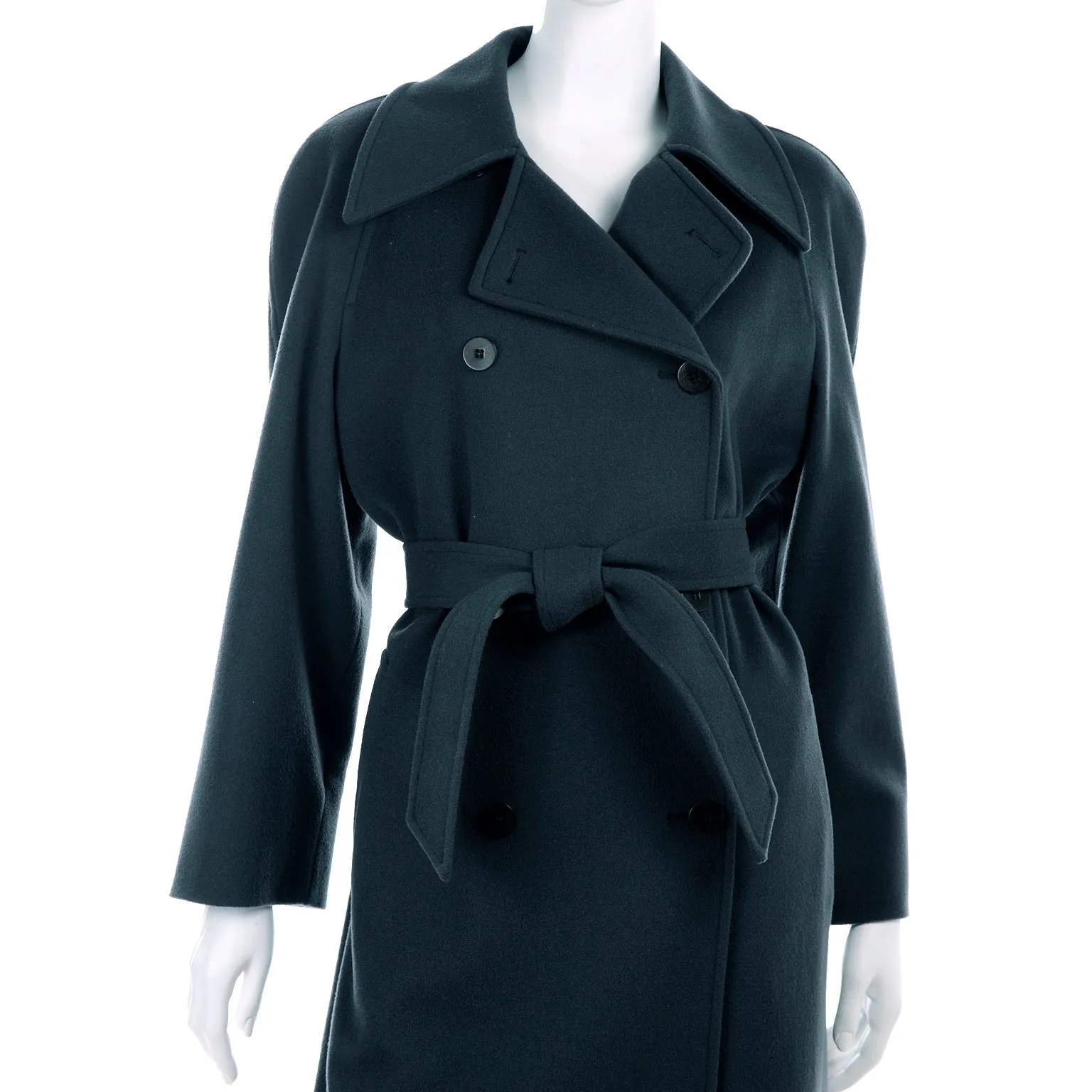 1990s Giorgio Armani Le Collezioni Deep Gray Green Double Breasted Wool Coat