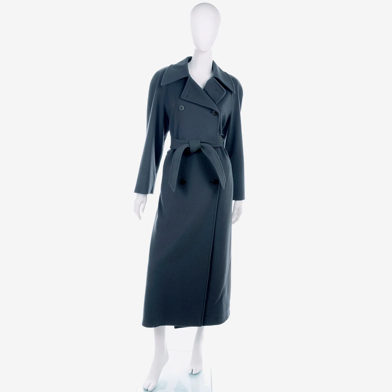 1990s Giorgio Armani Le Collezioni Deep Gray Green Double Breasted Wool Coat