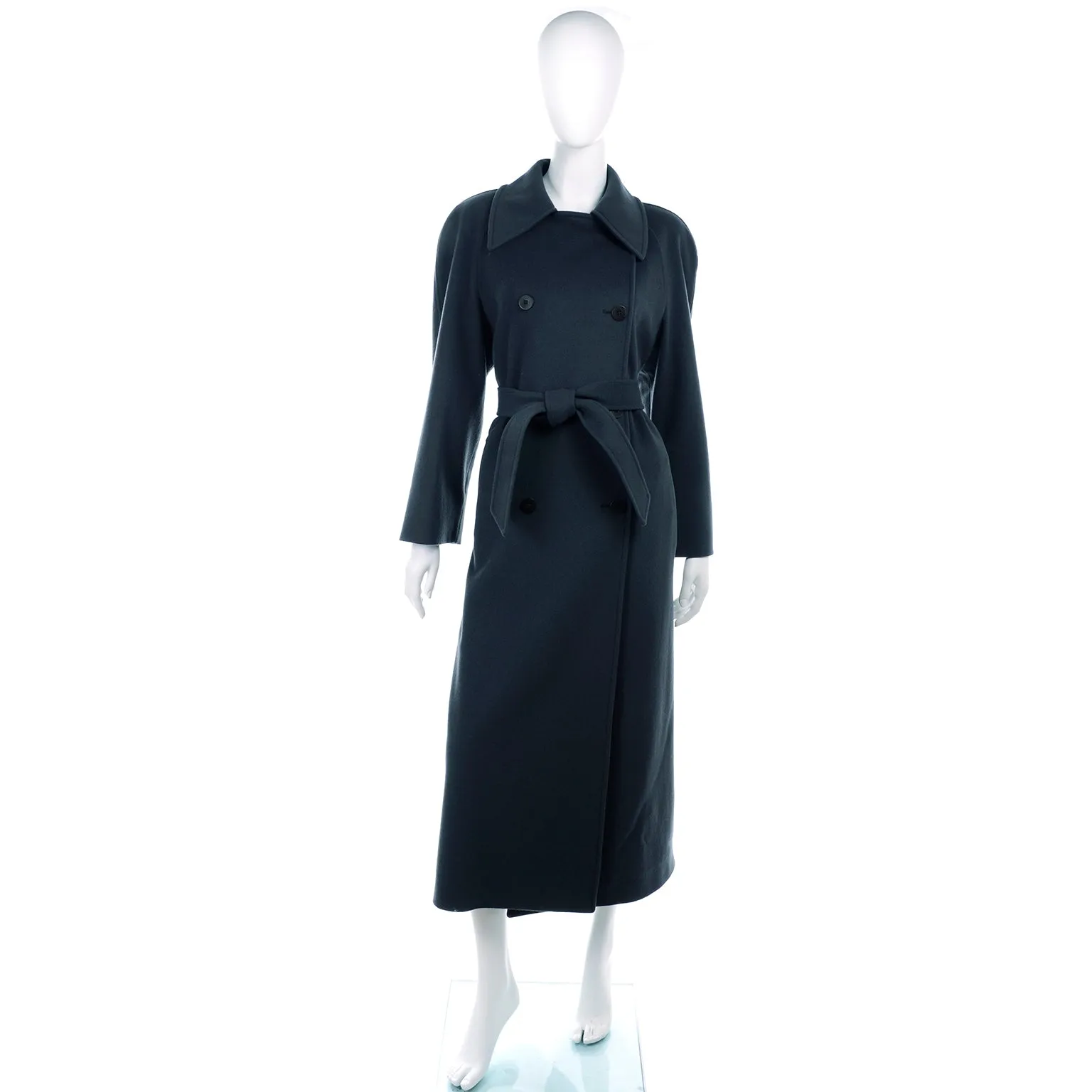 1990s Giorgio Armani Le Collezioni Deep Gray Green Double Breasted Wool Coat