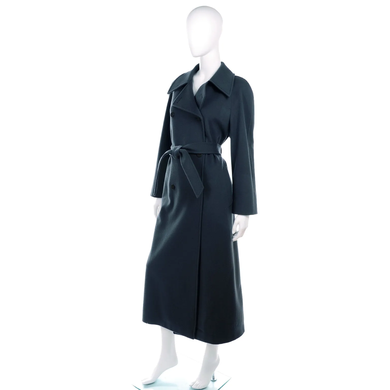 1990s Giorgio Armani Le Collezioni Deep Gray Green Double Breasted Wool Coat
