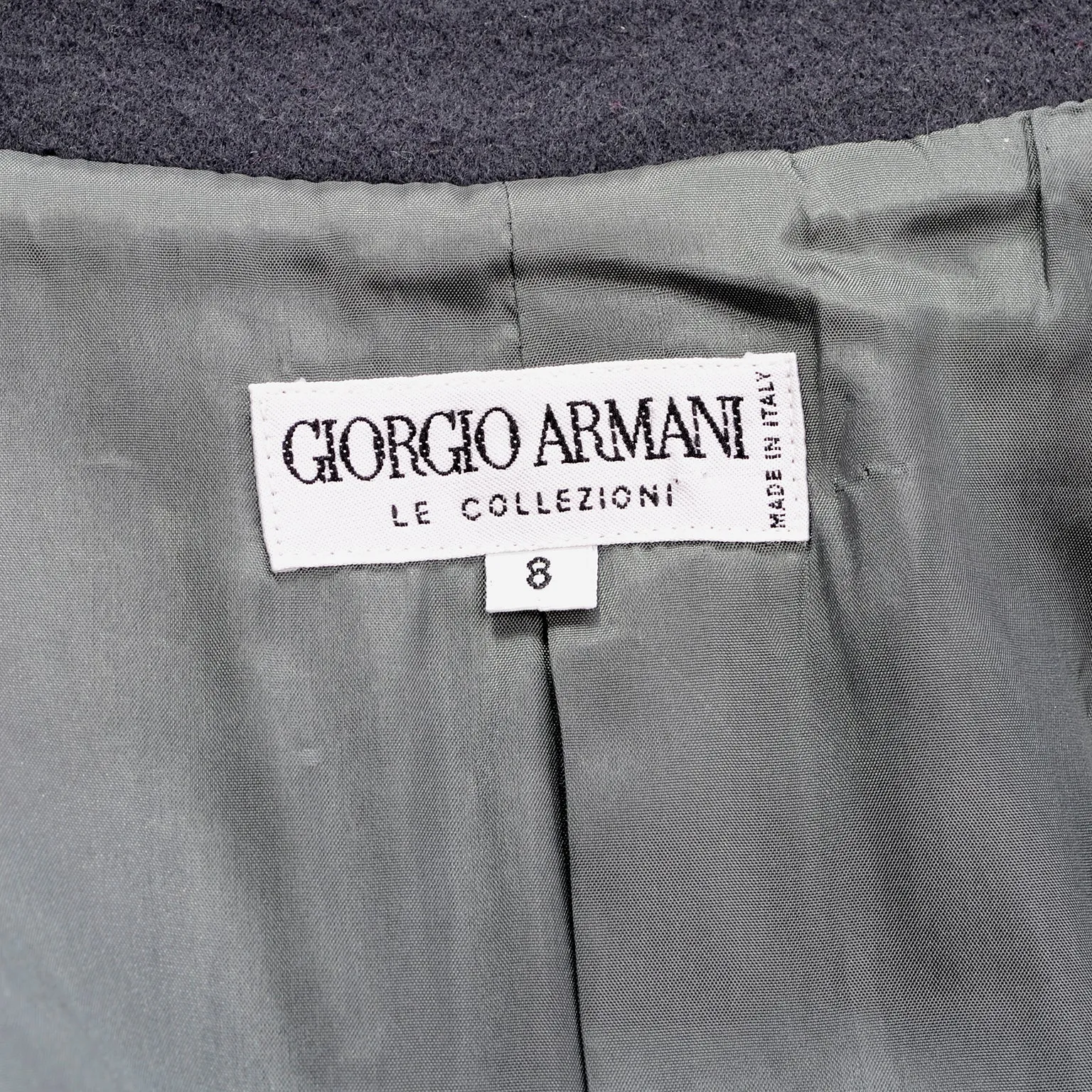 1990s Giorgio Armani Le Collezioni Deep Gray Green Double Breasted Wool Coat