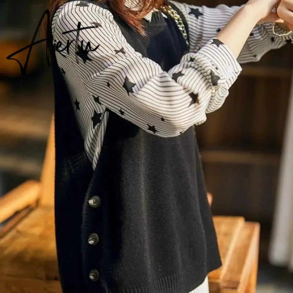 Aiertu Woman Sweaters Sleeveless Knit Vest Loose round Neck Sweater Female Femme Chandails Pull Hiver