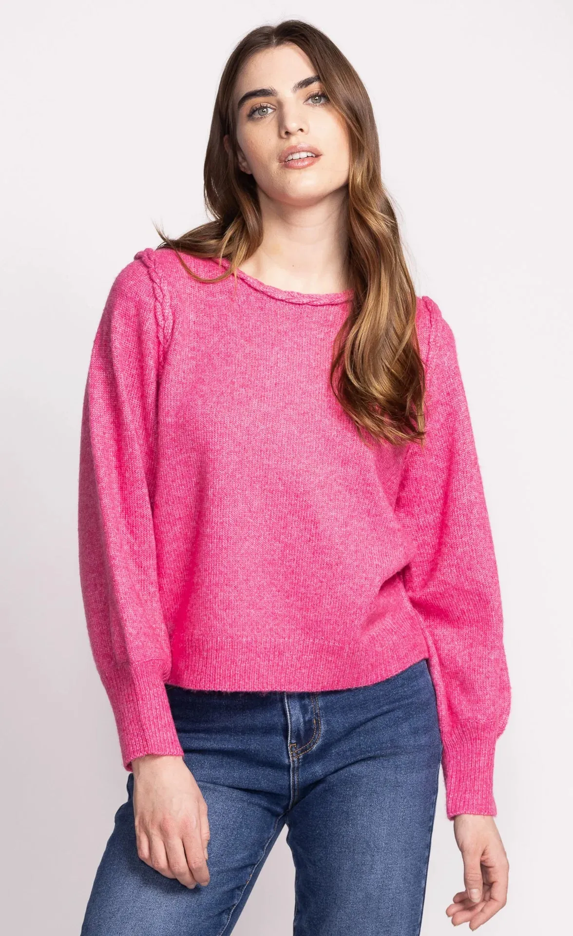 AUDREY PINK MIX SWEATER W/BRAIDED DETAIL