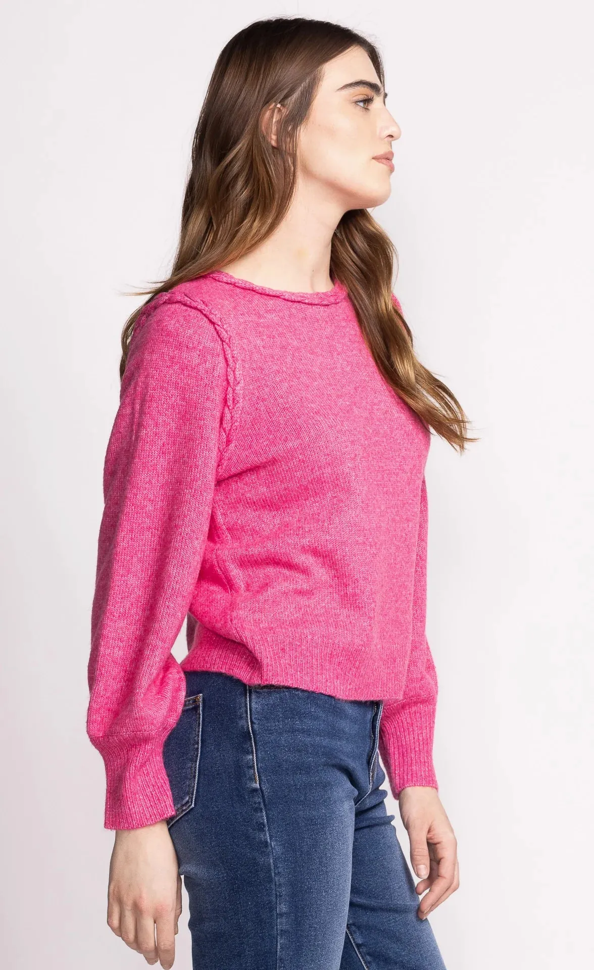 AUDREY PINK MIX SWEATER W/BRAIDED DETAIL