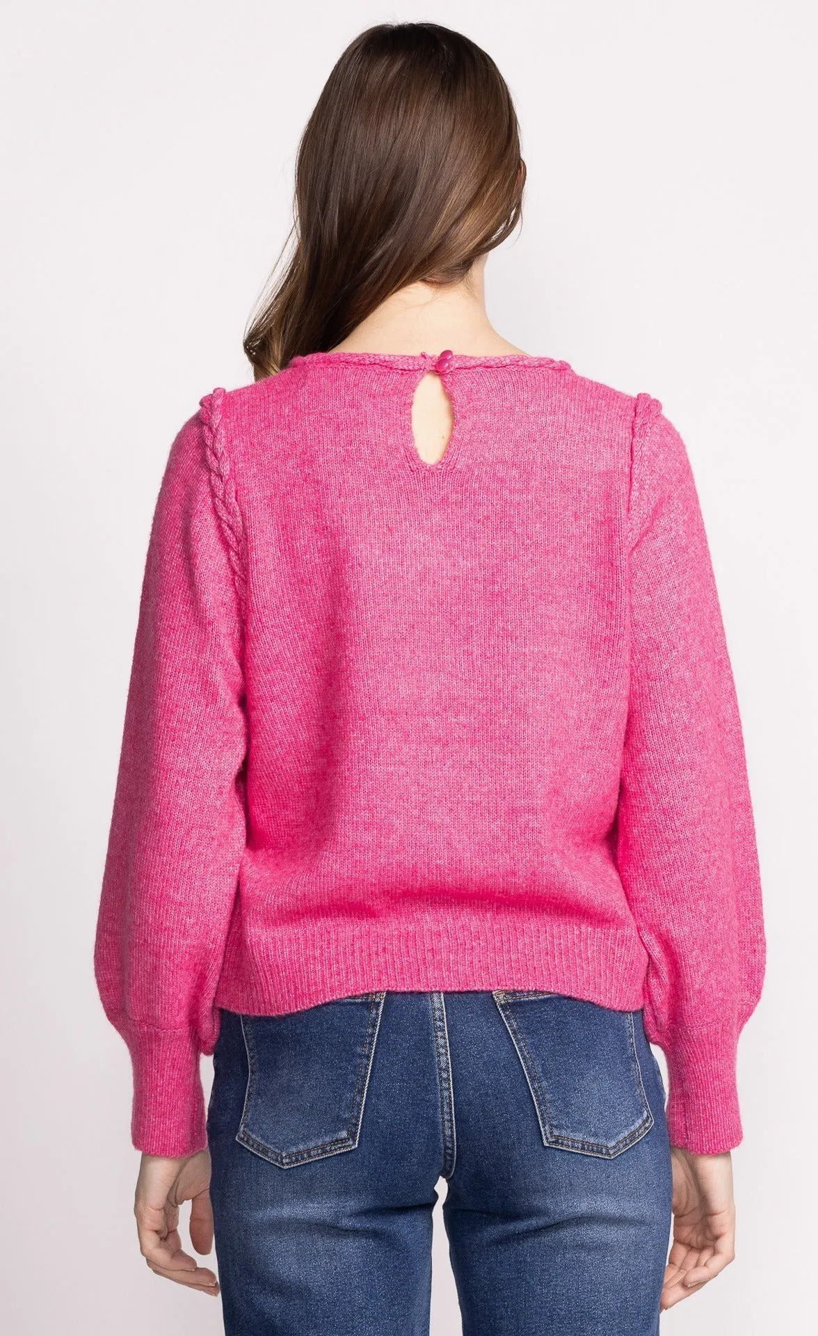 AUDREY PINK MIX SWEATER W/BRAIDED DETAIL