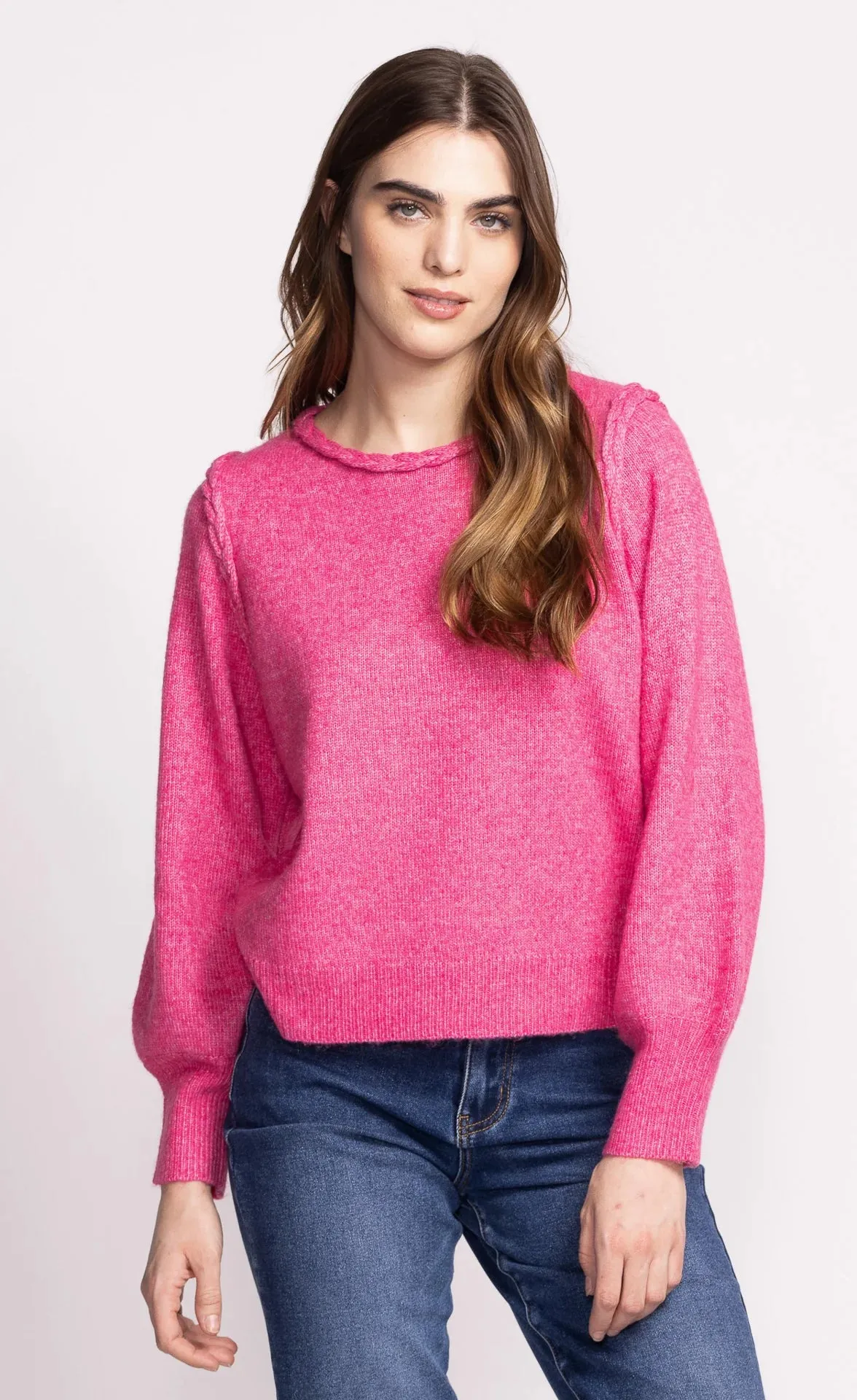 AUDREY PINK MIX SWEATER W/BRAIDED DETAIL