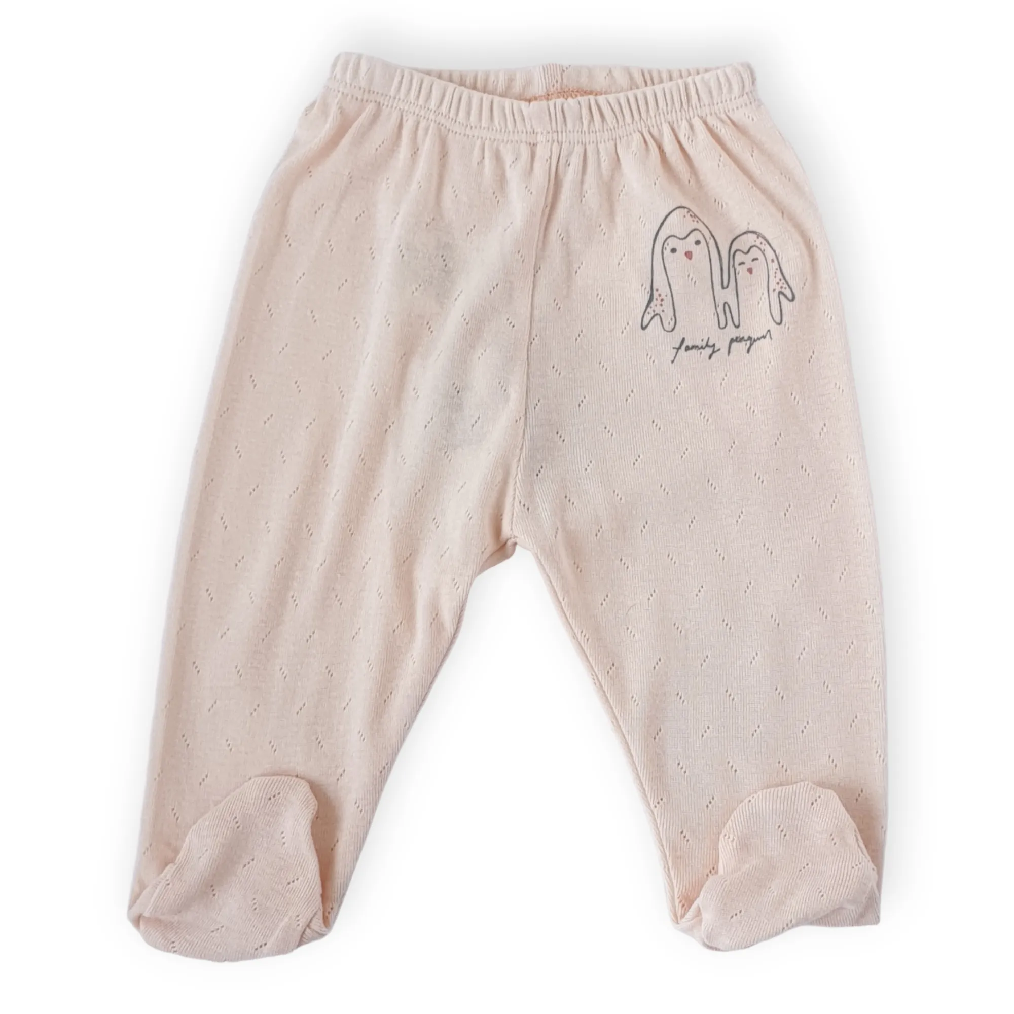 Basic Light Pink Footed Pants with Penguins
