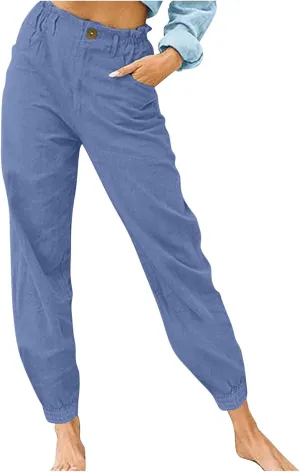 Binmer Summer Casual Linen Capri Pants for Womens Elastic Waist Cropped Comfy Baggy Trousers with Pockets 2024 Fashion