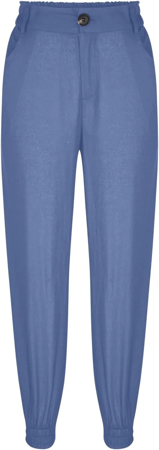 Binmer Summer Casual Linen Capri Pants for Womens Elastic Waist Cropped Comfy Baggy Trousers with Pockets 2024 Fashion