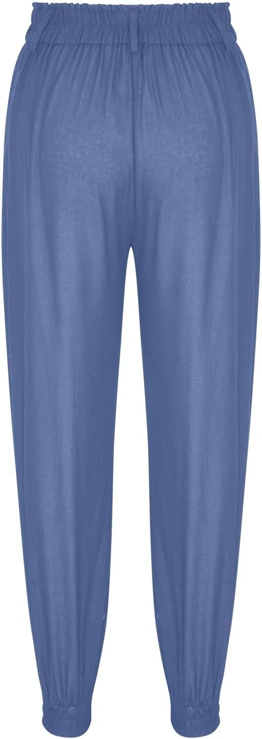 Binmer Summer Casual Linen Capri Pants for Womens Elastic Waist Cropped Comfy Baggy Trousers with Pockets 2024 Fashion