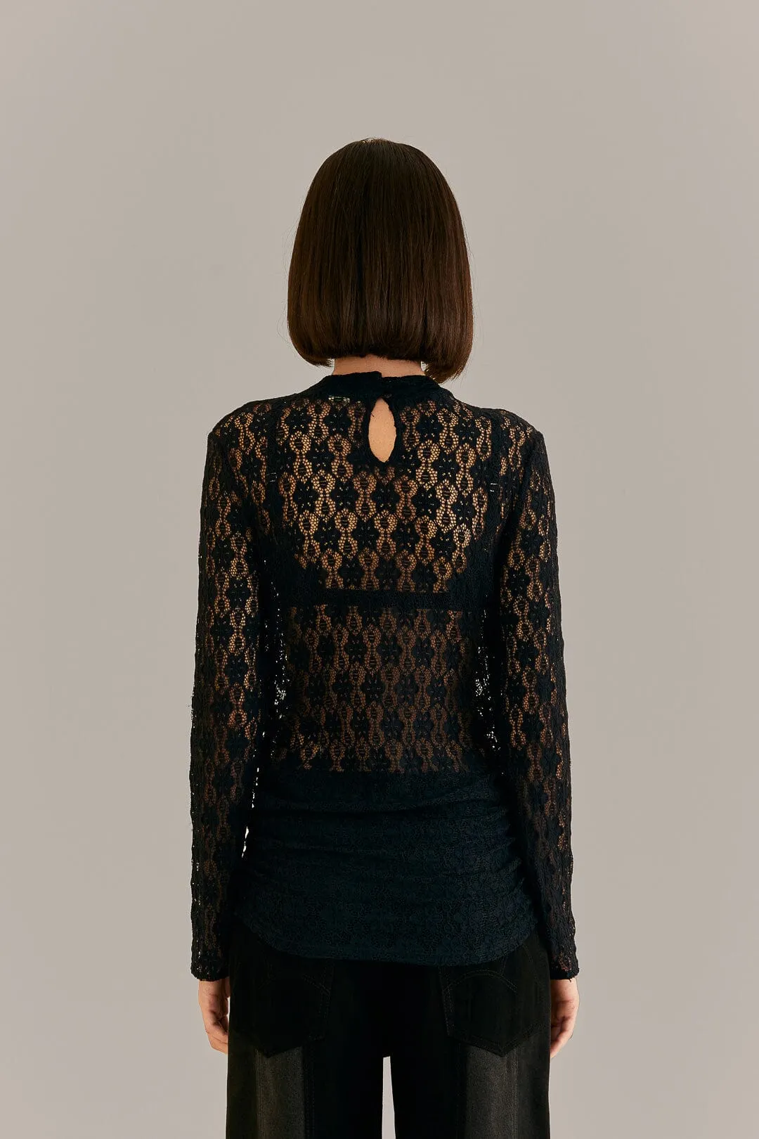Black Lace Long Sleeve Blouse