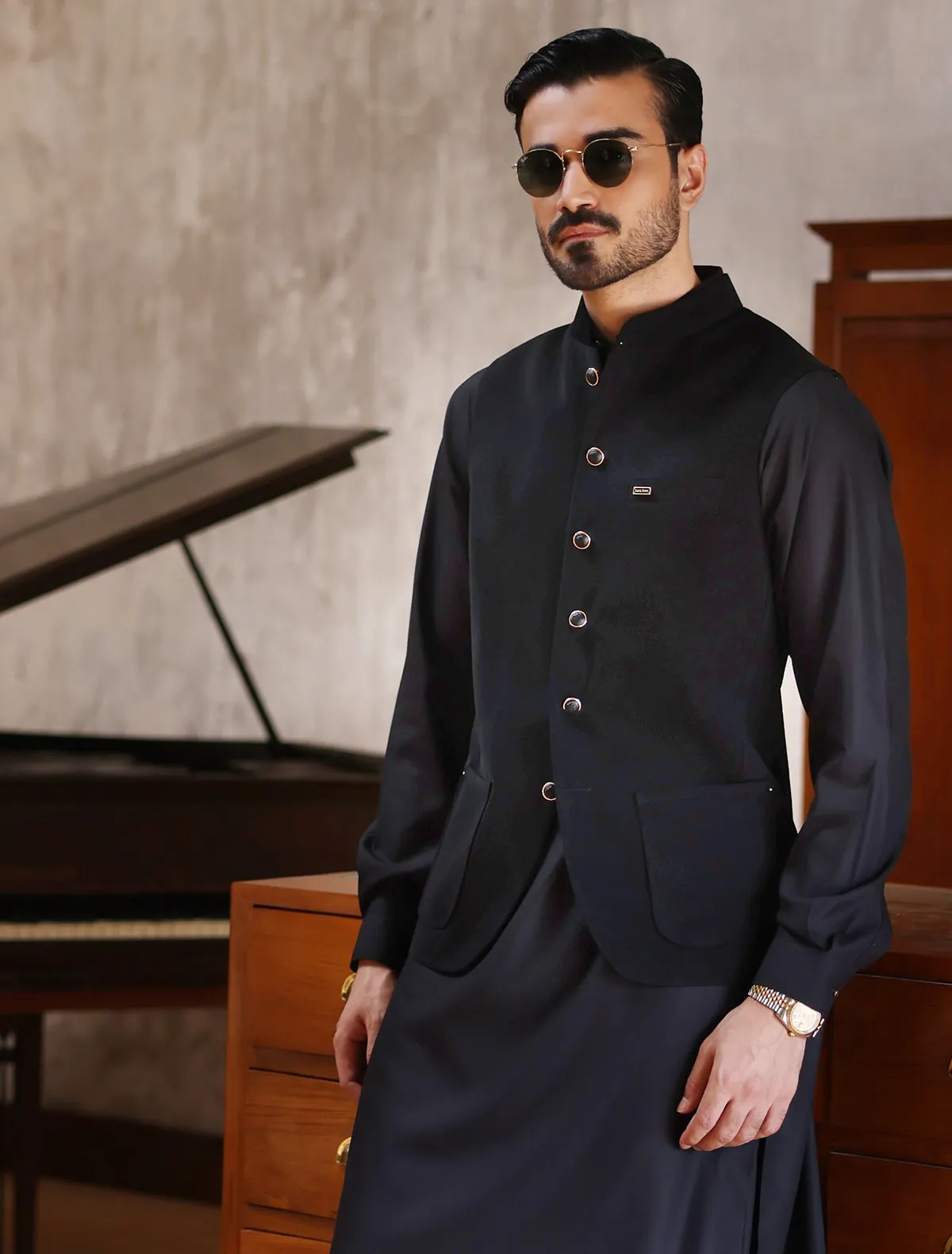 BLACK NAME BADGE WAISTCOAT