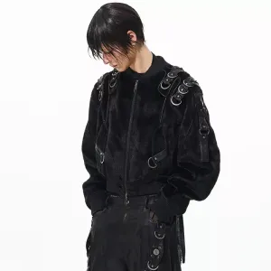 Black Textured Bomber Jacket