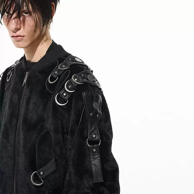 Black Textured Bomber Jacket