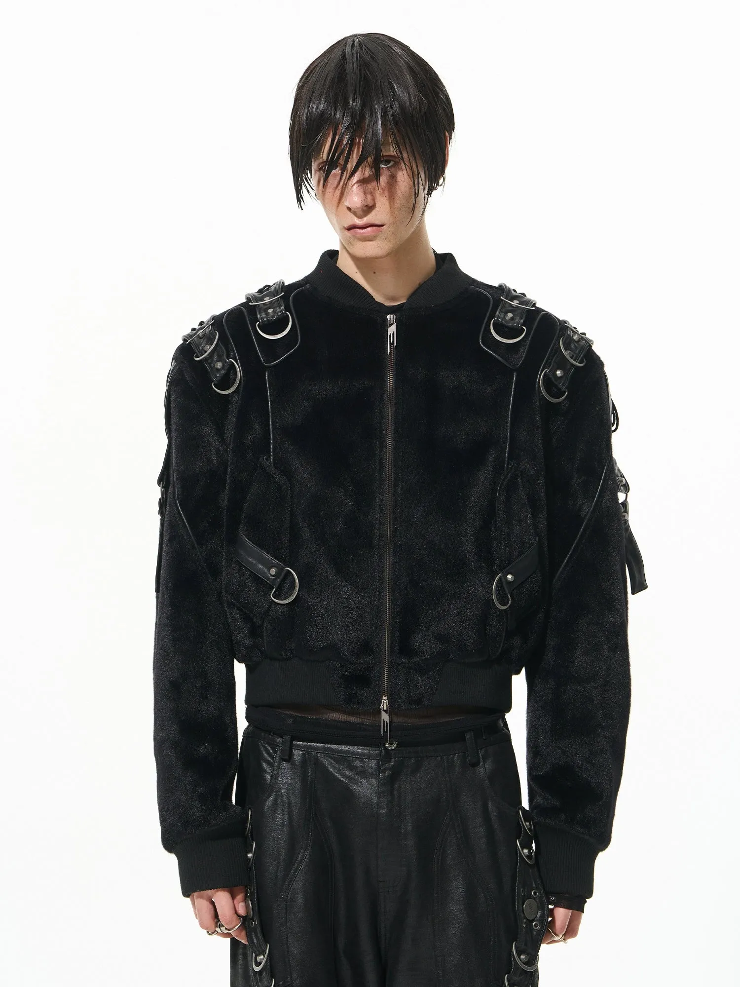Black Textured Bomber Jacket
