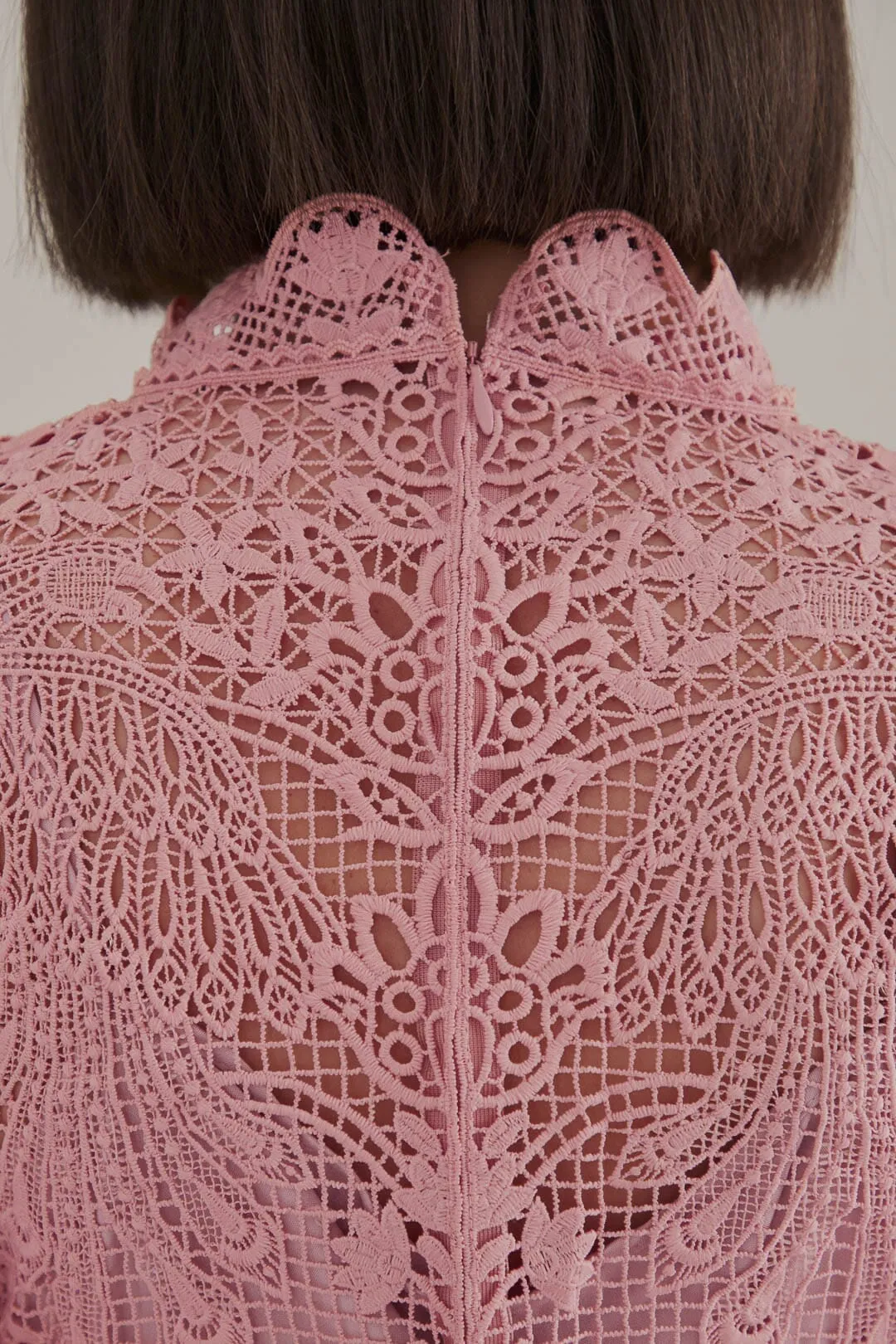Blush Pink Guipure Long Sleeve Blouse