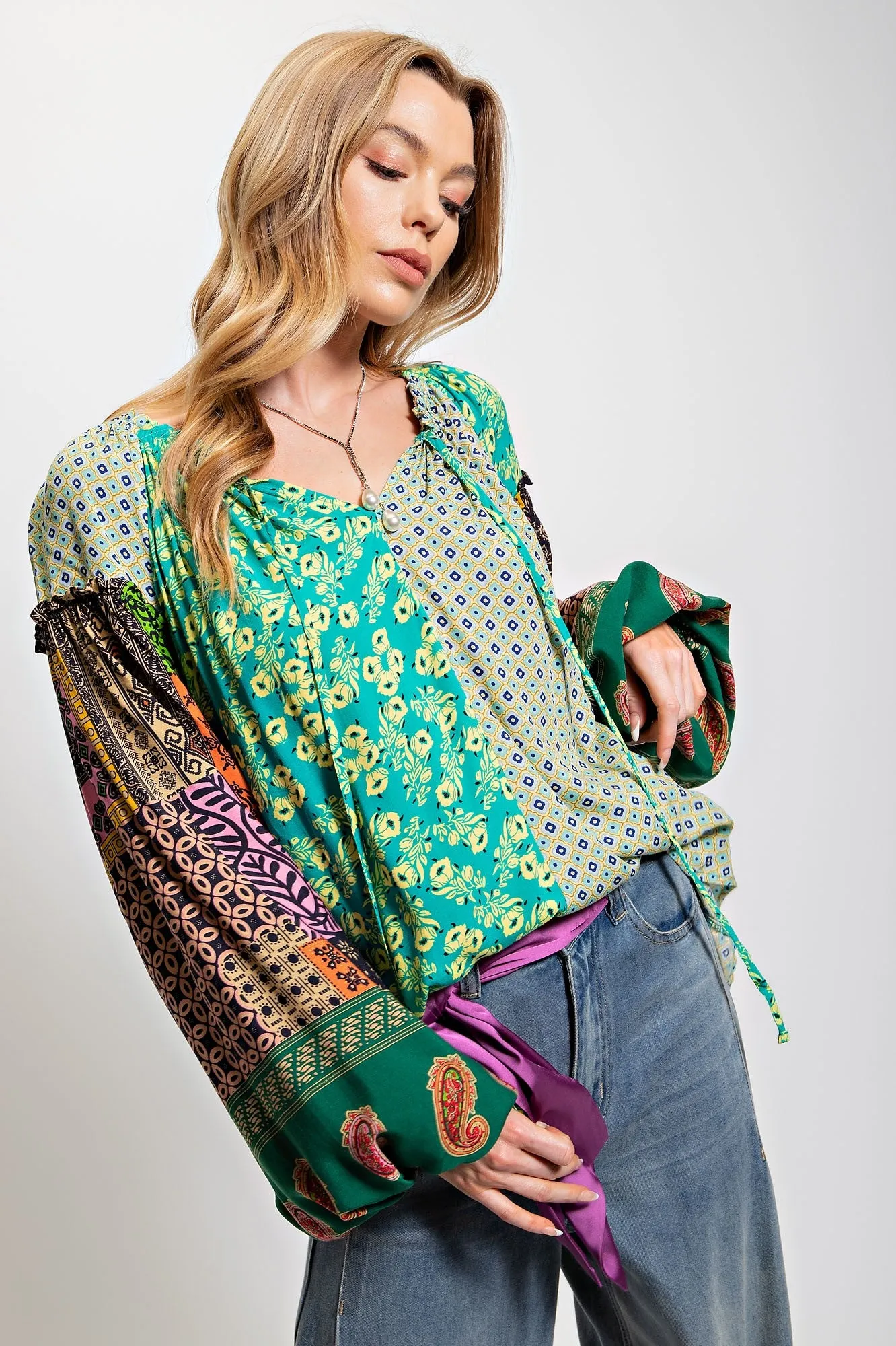 Bubble Sleeve Boho Top