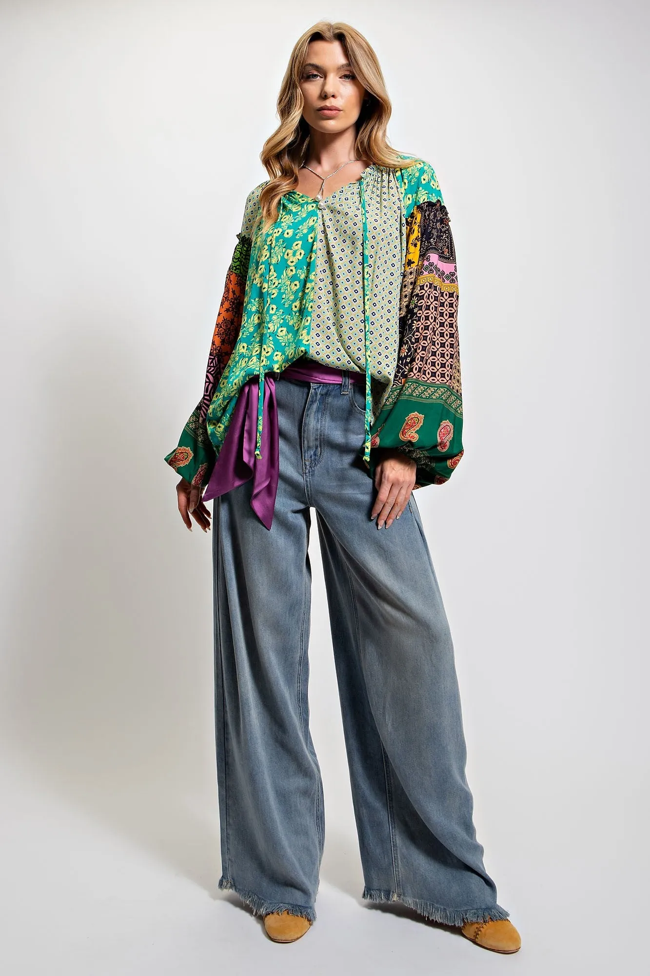 Bubble Sleeve Boho Top