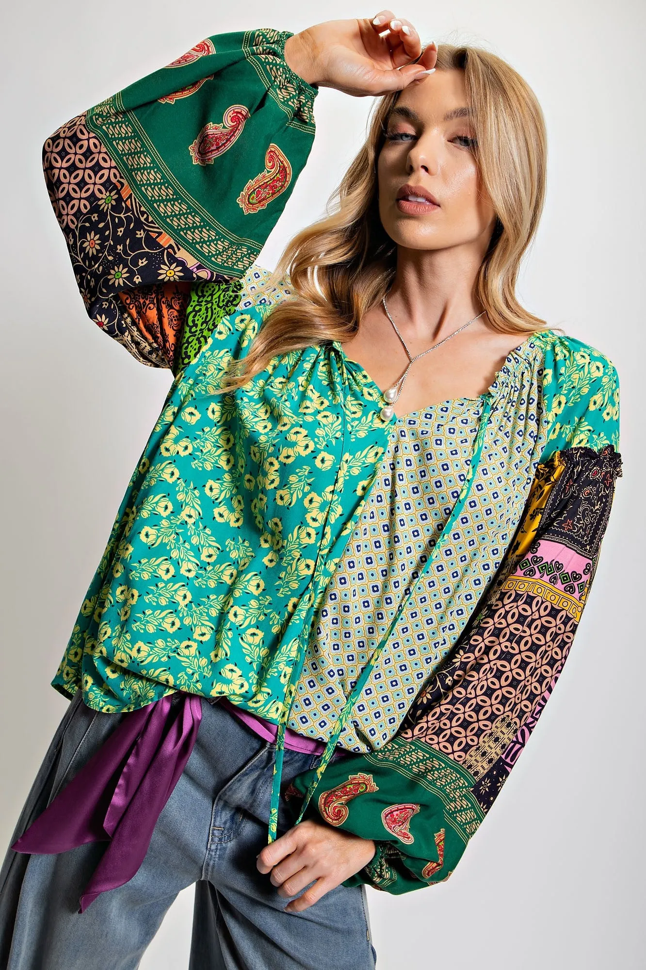 Bubble Sleeve Boho Top