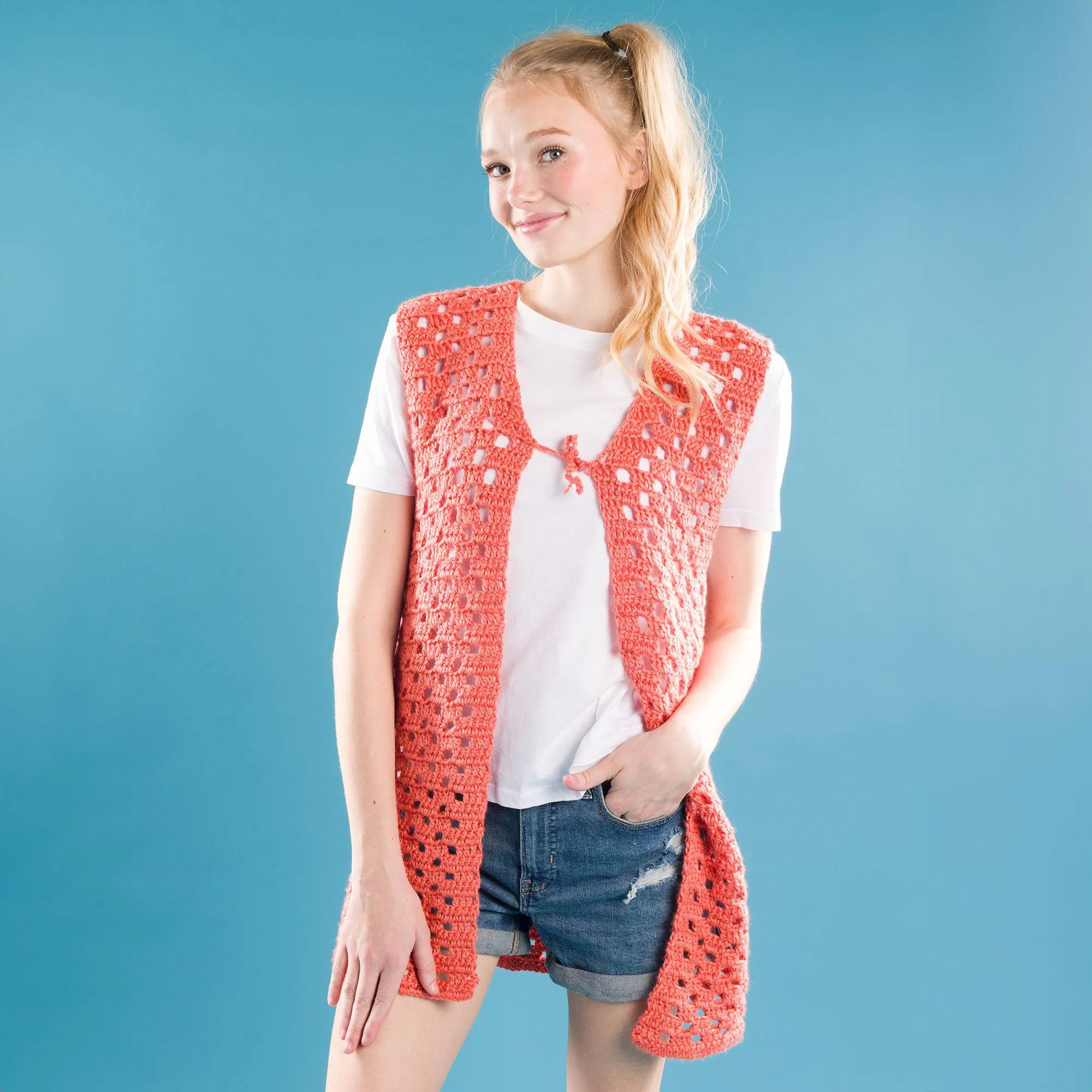 Caron Crochet Check Mesh Vest