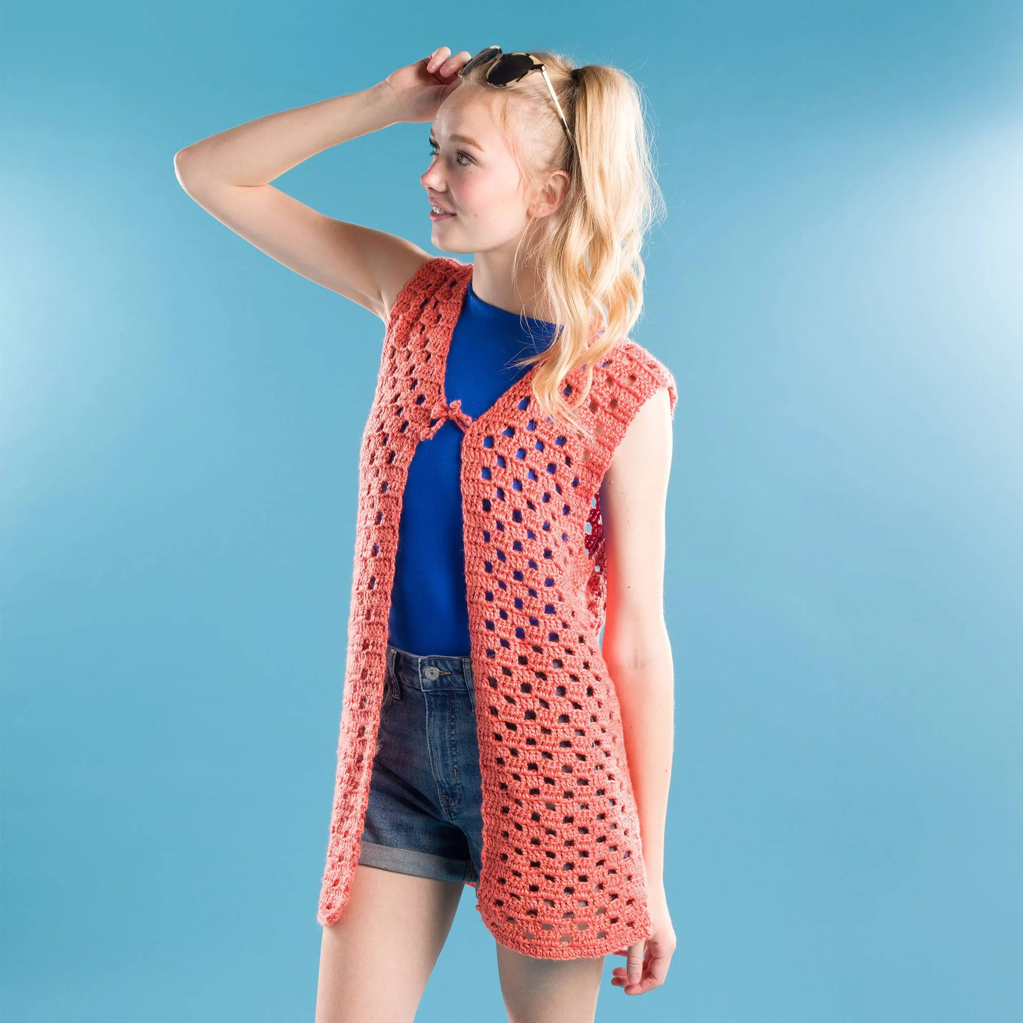 Caron Crochet Check Mesh Vest
