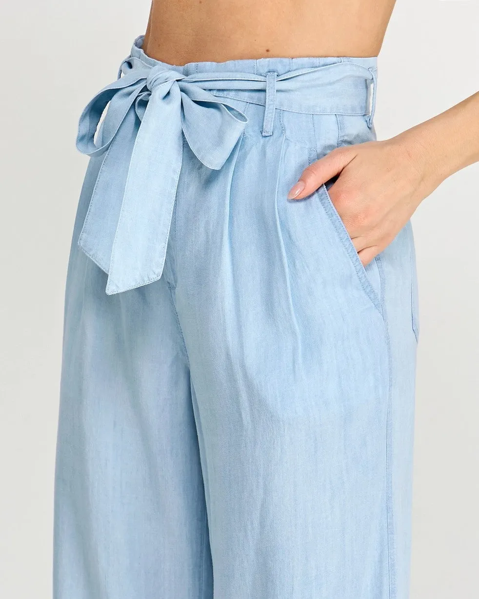 Chambray Wide Leg Pants - Light Blue