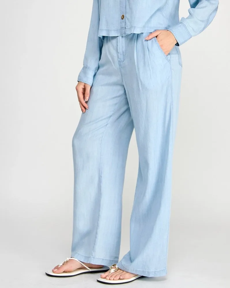 Chambray Wide Leg Pants - Light Blue