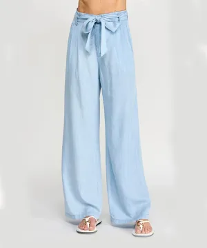 Chambray Wide Leg Pants - Light Blue