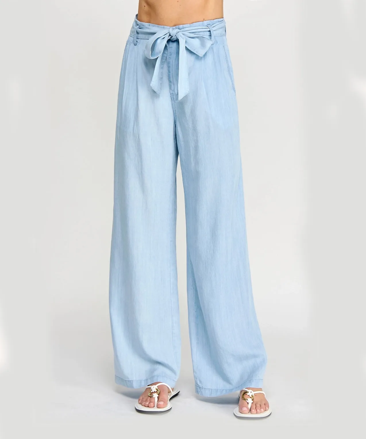 Chambray Wide Leg Pants - Light Blue