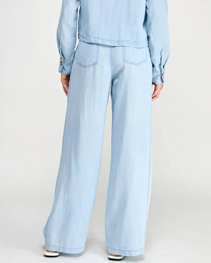 Chambray Wide Leg Pants - Light Blue