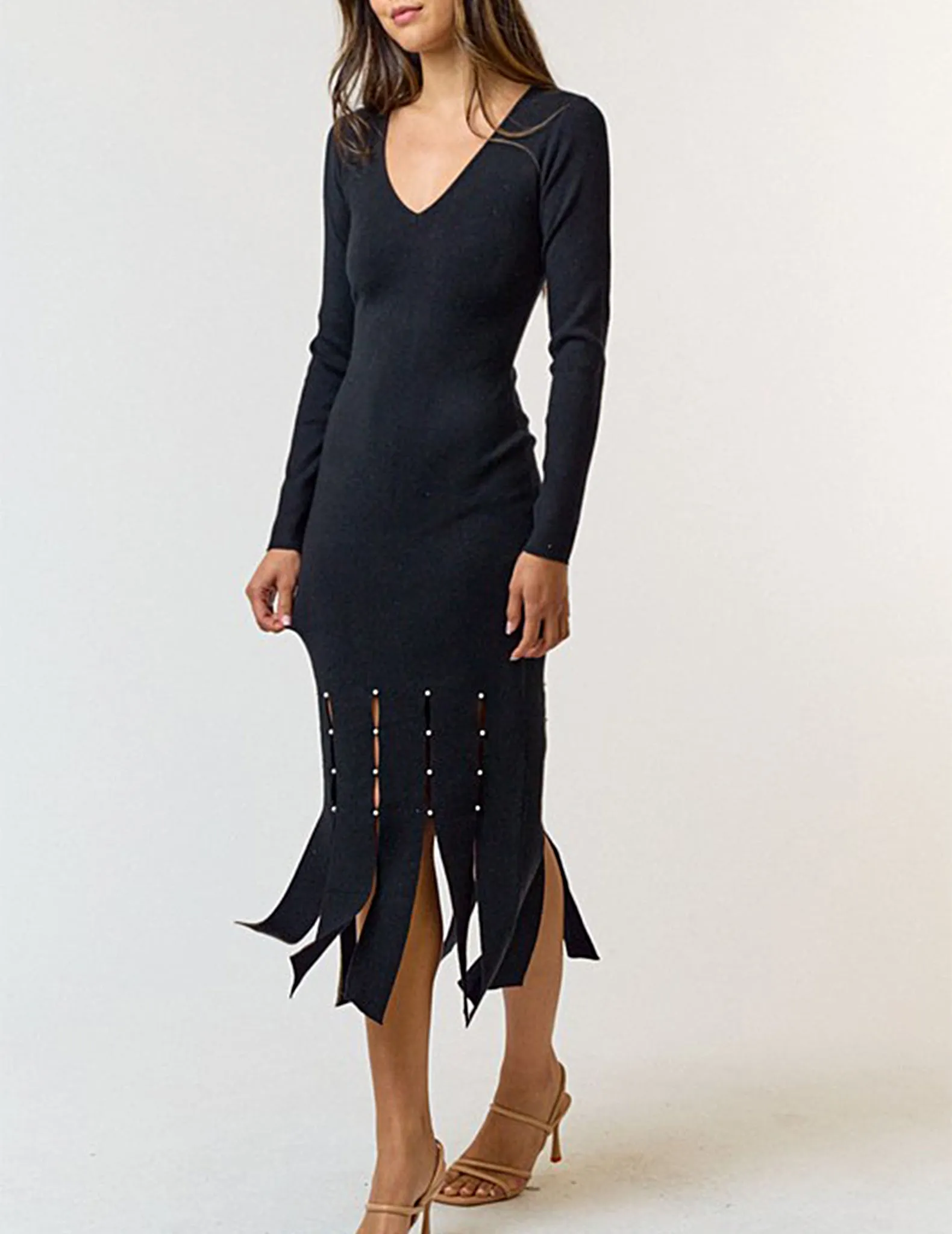 Charlotte Pearl Studded Long Sleeve Dress