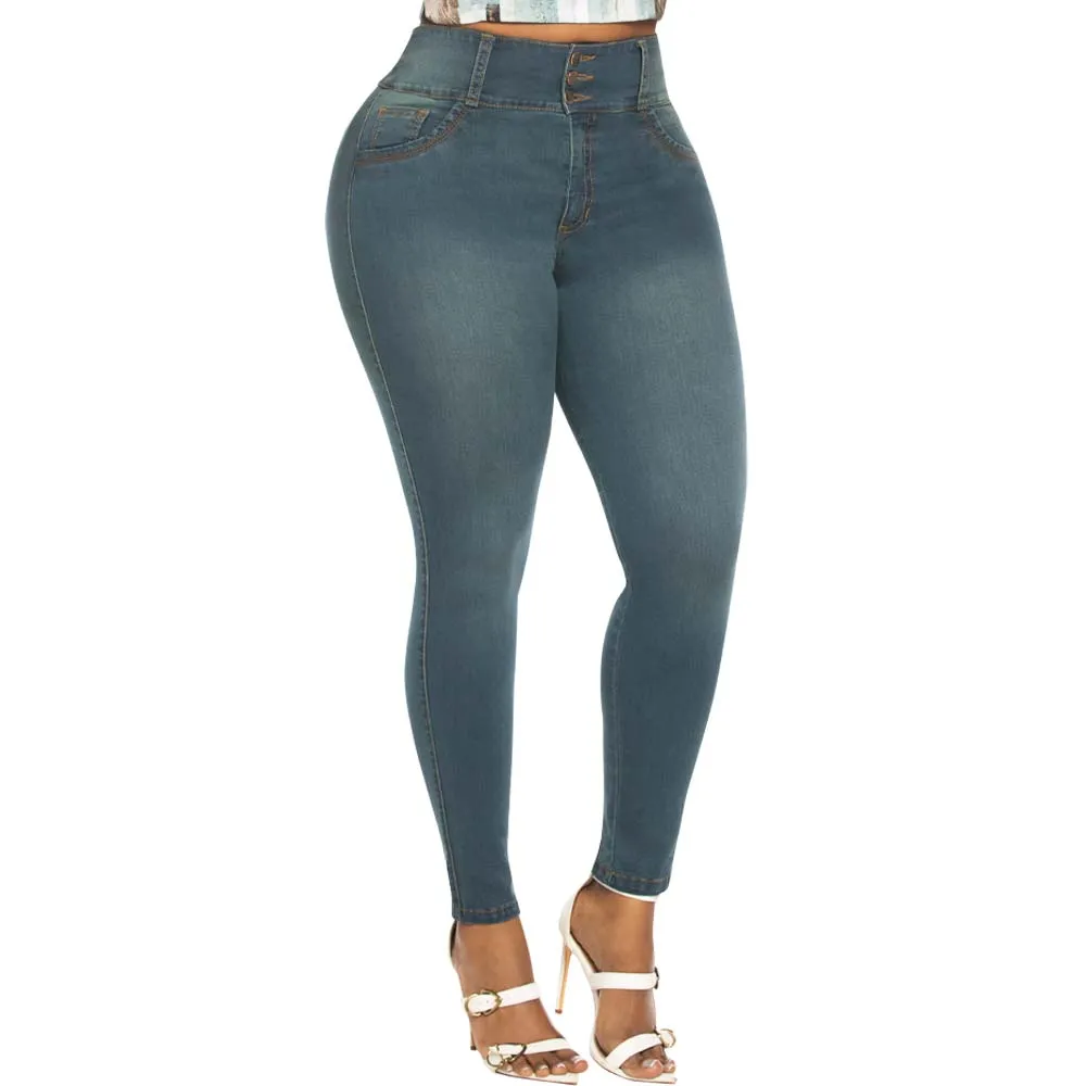 Classic Skinny Curvy BBL Greenish Jeans for women - J82312C