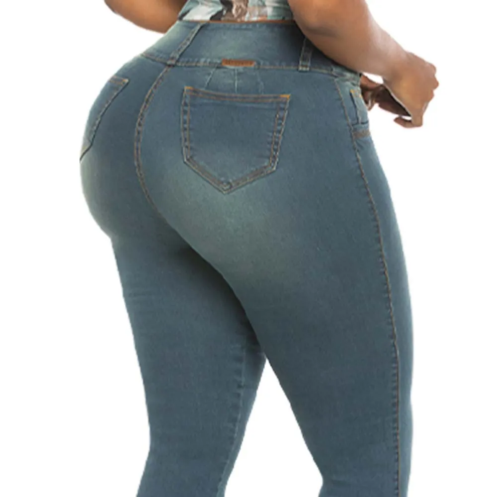 Classic Skinny Curvy BBL Greenish Jeans for women - J82312C