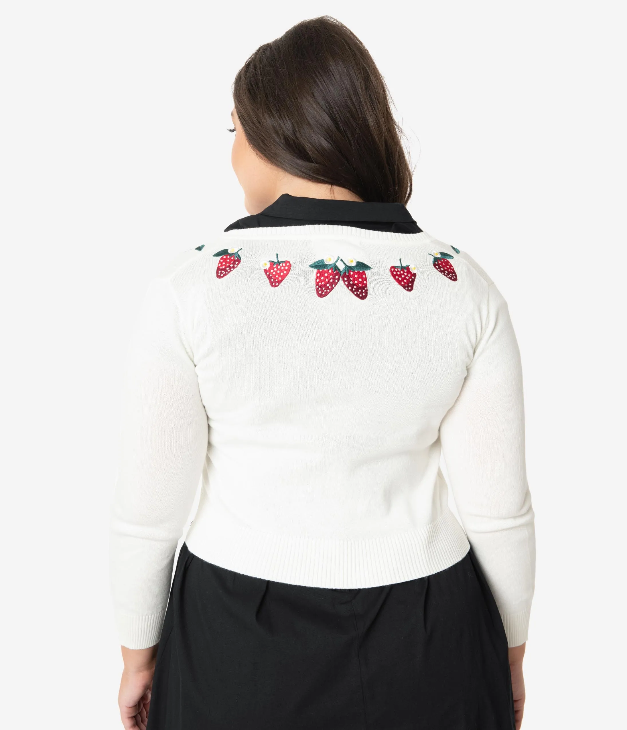 Collectif Plus Size 1950s Ivory Strawberry Abigail Crop Cardigan