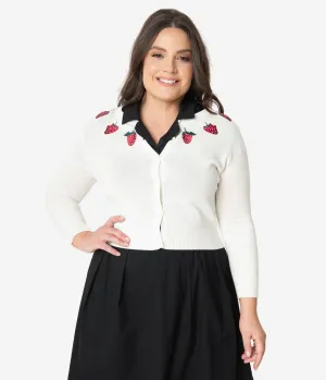 Collectif Plus Size 1950s Ivory Strawberry Abigail Crop Cardigan