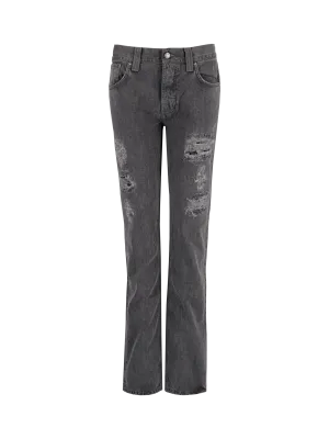 distressed straight-leg jeans