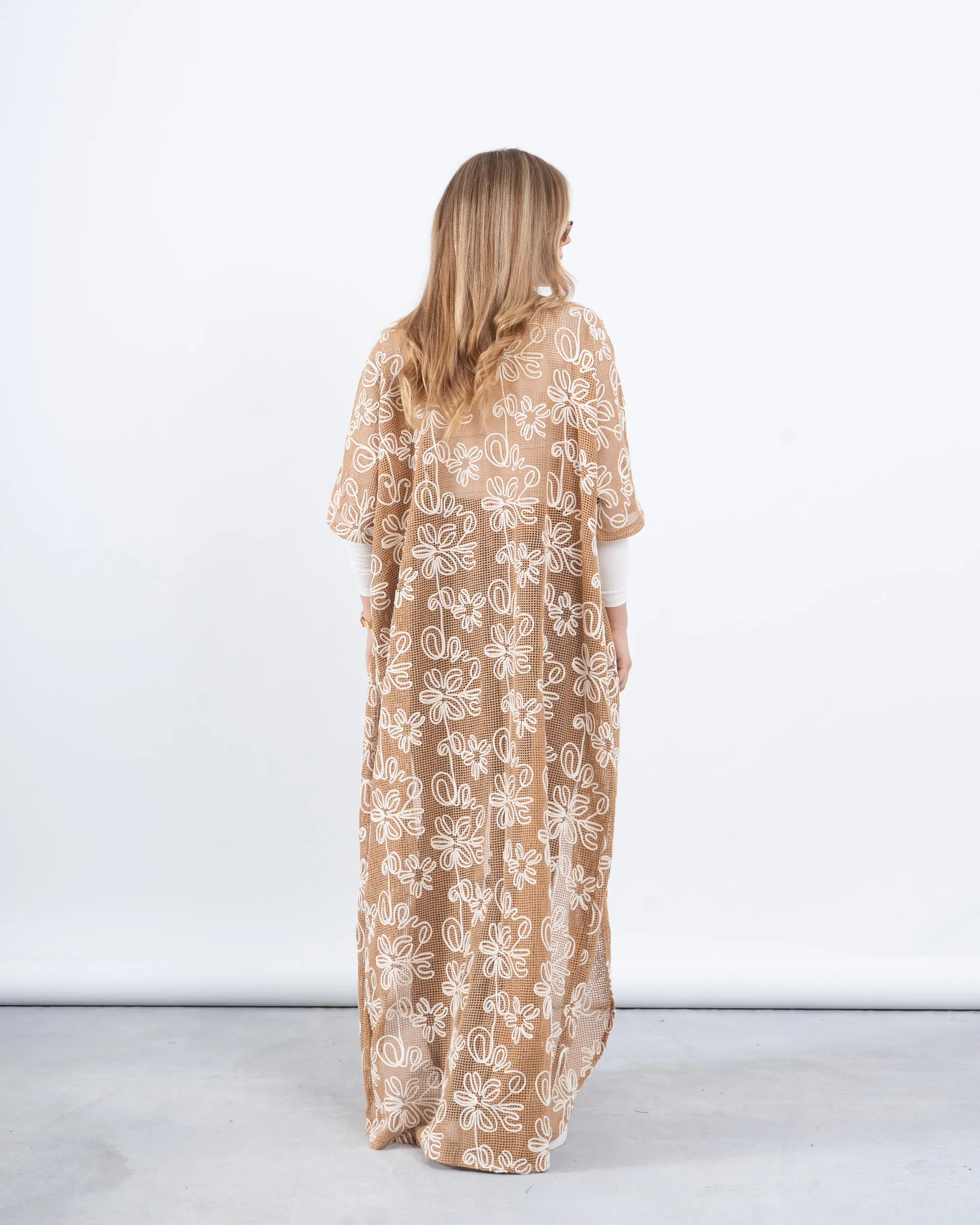 Embroidered Crochet Long Cardigan