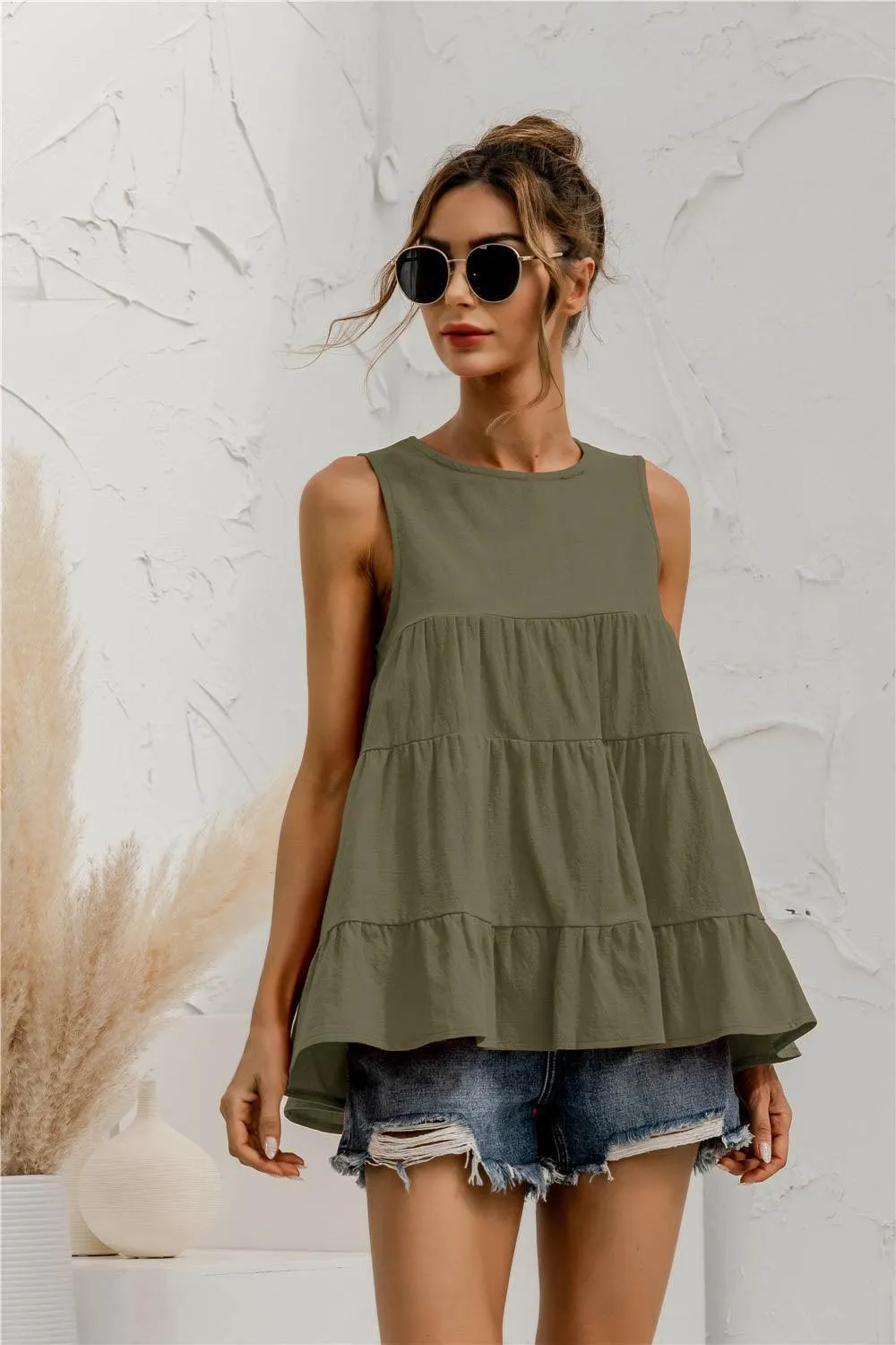 Fearless Fresh Crew Neck Tiered Tank Top