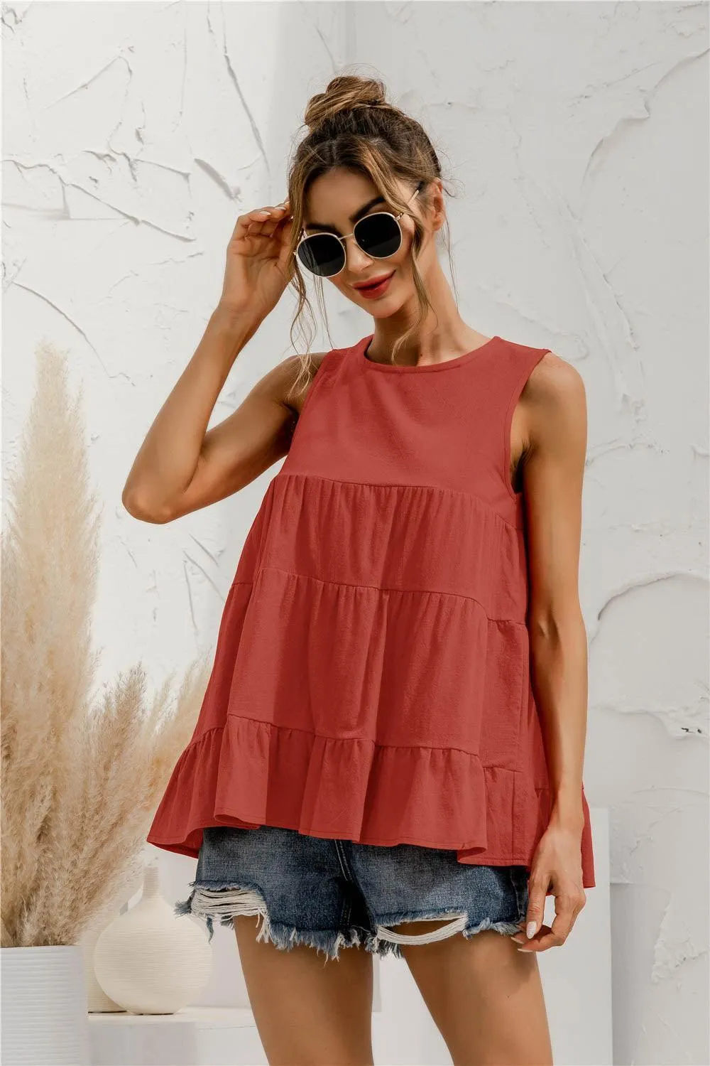Fearless Fresh Crew Neck Tiered Tank Top