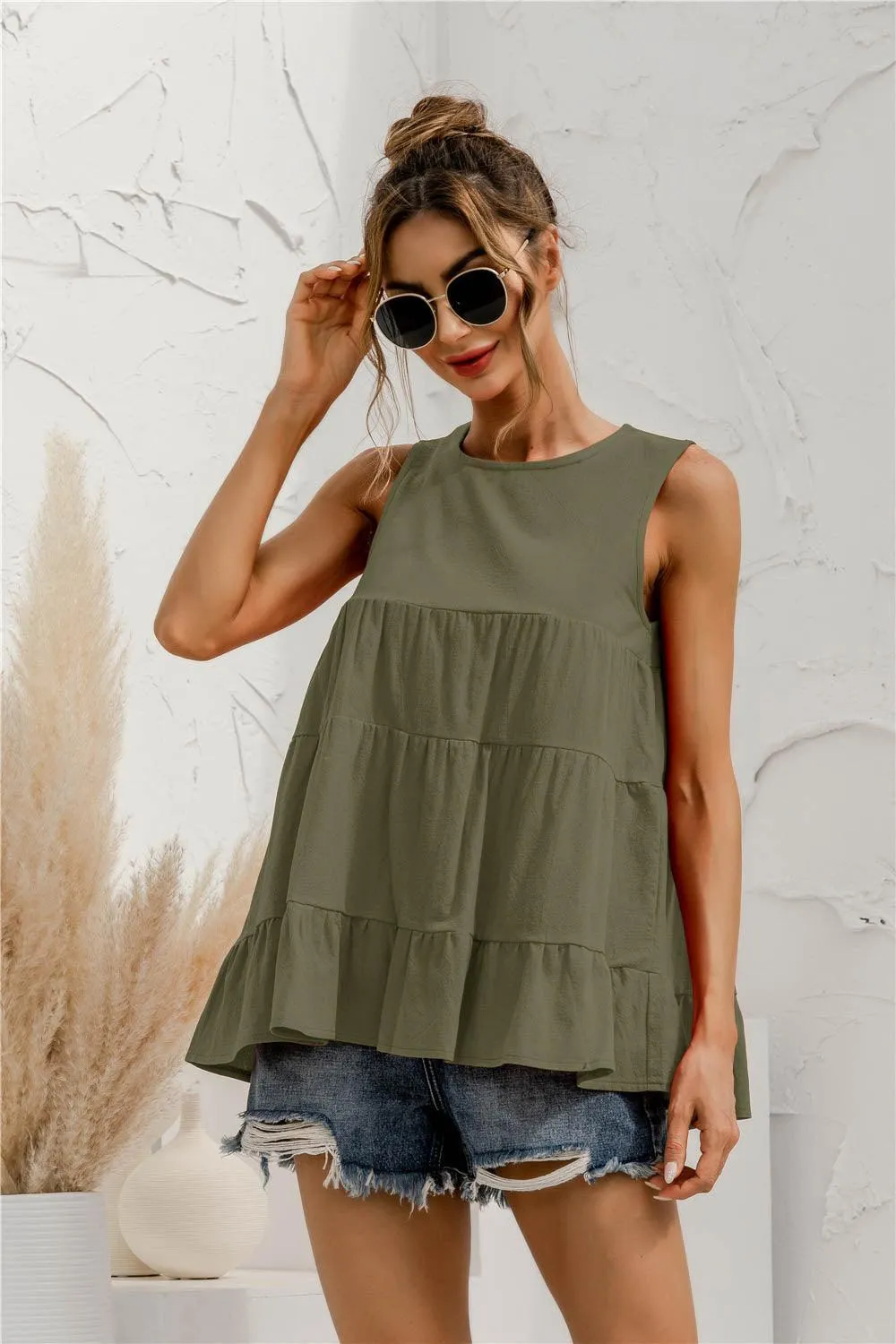 Fearless Fresh Crew Neck Tiered Tank Top