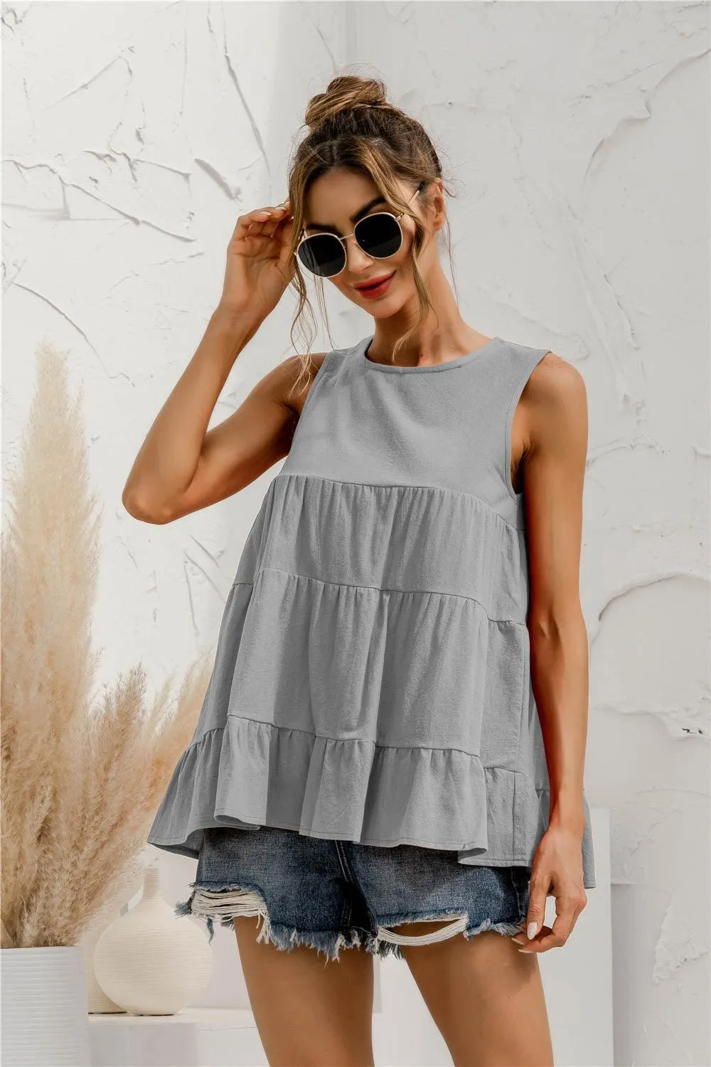 Fearless Fresh Crew Neck Tiered Tank Top