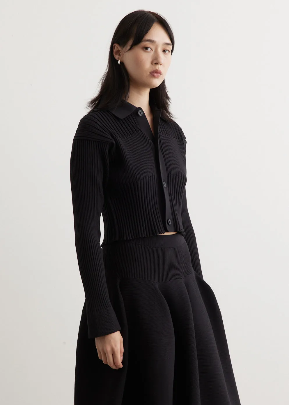 Fluted Cropped Shirt Cardigan