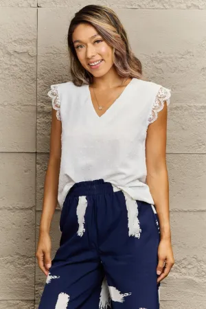 Fresh All Day V-Neck White Lace Tank Top