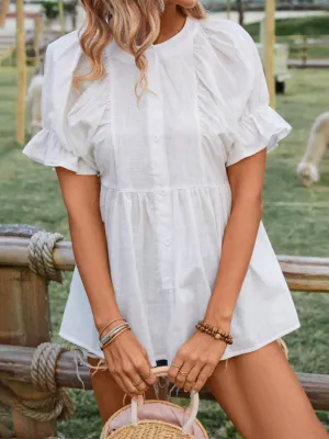 Fresh Short Sleeve White Peplum Top