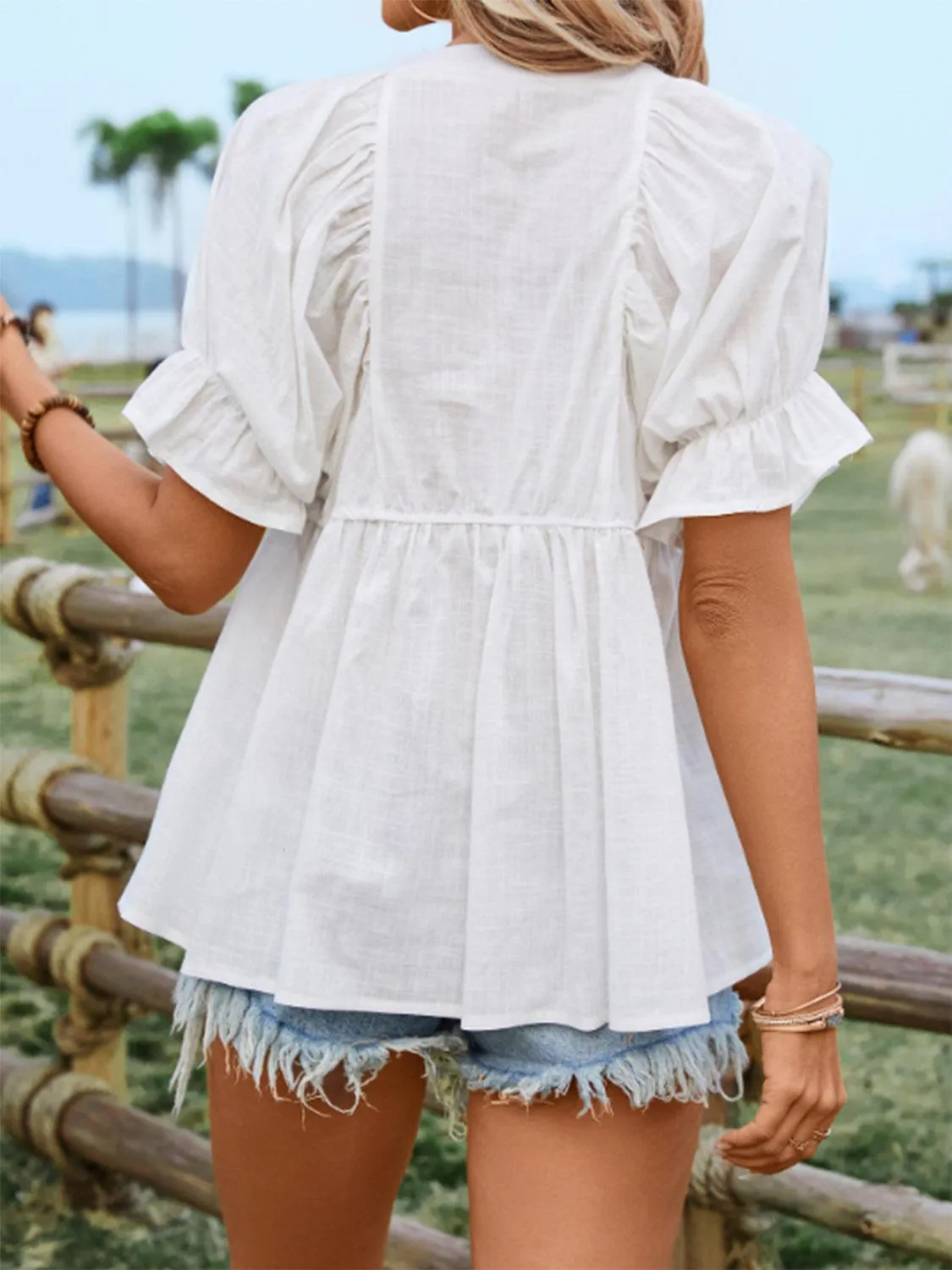 Fresh Short Sleeve White Peplum Top