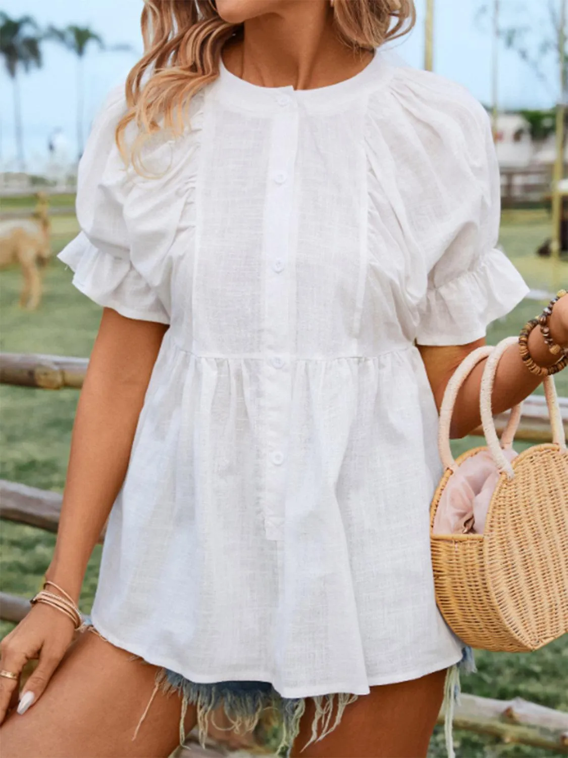 Fresh Short Sleeve White Peplum Top